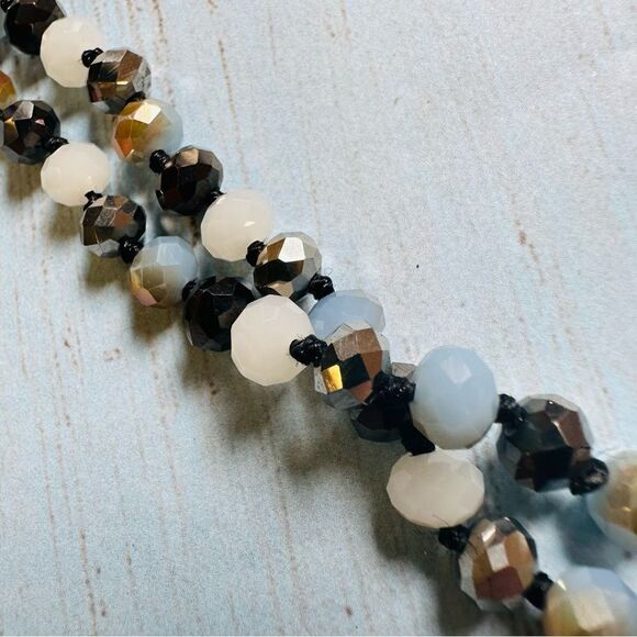 Silver Blue Gray Faceted Knotted Bead Long Necklace - Picture 2 of 2